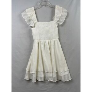 Altar'd State Mini Dress Womens XS Cream Ruffle Smocked Tie Back Beachy Boho